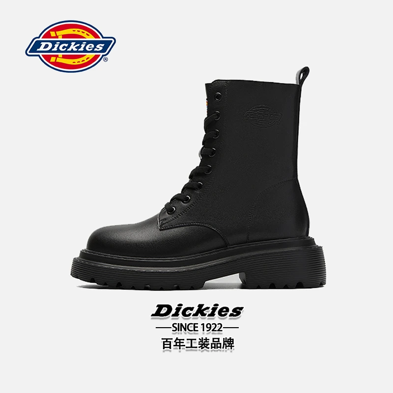 Dickies女靴黑色厚底时尚马丁靴女ins百搭英伦风真皮小个子短靴子
