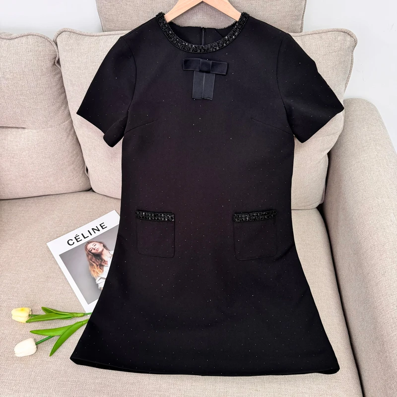 【冰姐专属】99873高级感气质名媛重工小香风连衣裙女夏短袖小黑裙