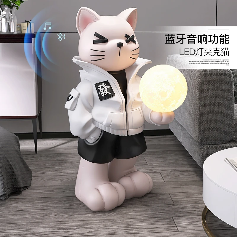 棕榈树大型潮玩猫咪落地摆件客厅电视柜沙发旁样板间展厅乔迁礼品