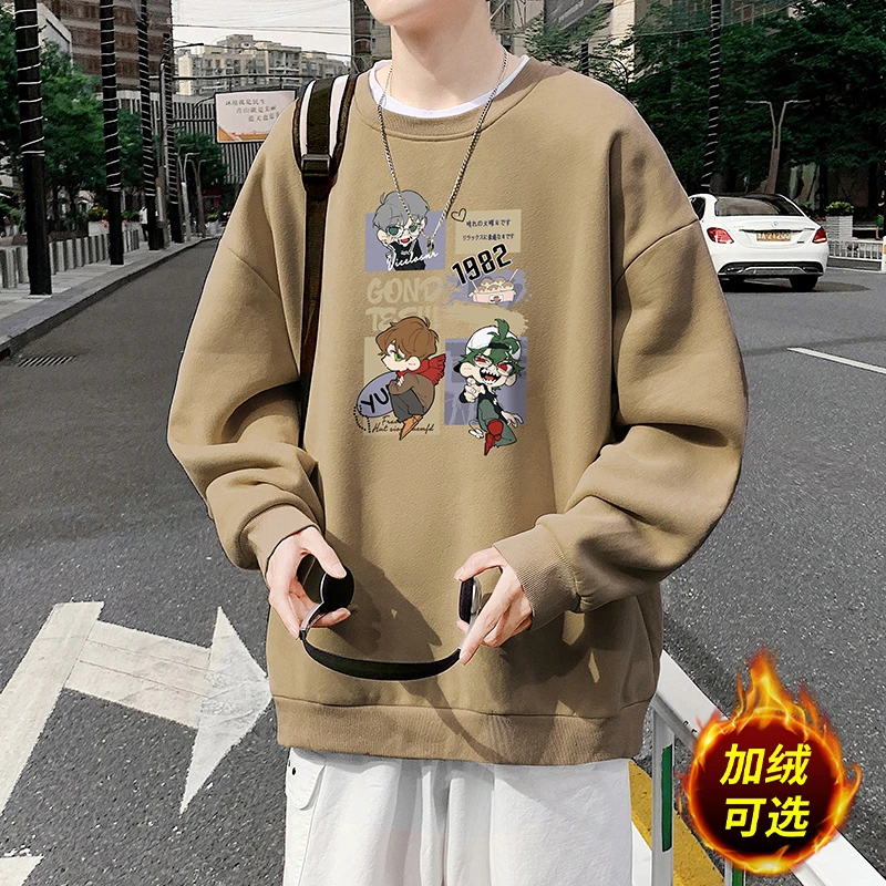 美式加绒加厚卫衣男士春秋款冬季潮牌宽松休闲长袖t恤男装上衣服