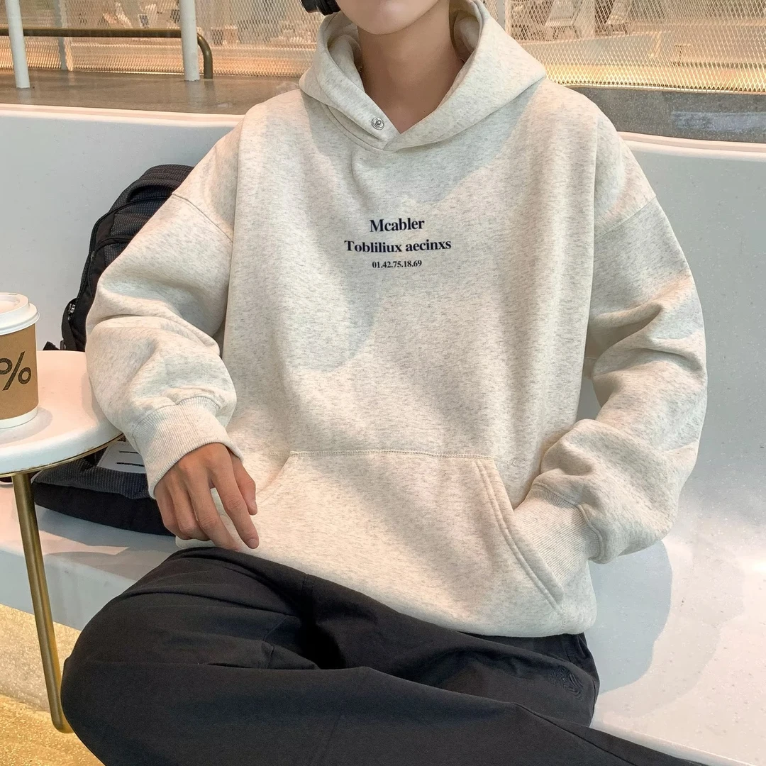 春秋款连帽卫衣男ins潮牌式字母印花帽衫系港风重磅情侣外套