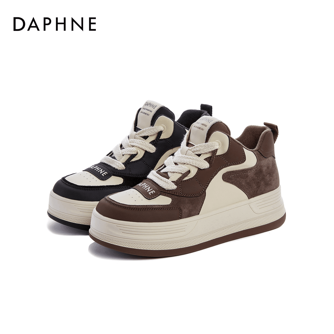 Daphne/达芙妮高帮鞋2023秋冬新款潮流时尚休闲百搭厚底拼色板鞋