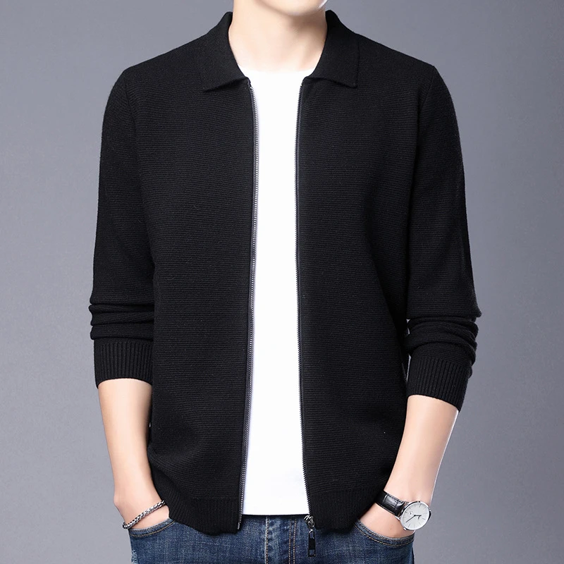 S.轻奢2025春秋新款男士拉链针织开衫纯色简约时尚百搭夹克外套