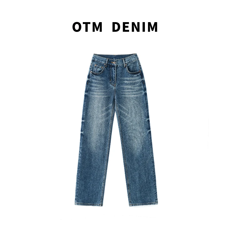 OTM DENIM【灼光】直筒牛仔裤女韩版蓝色新款秋冬潮流阔腿显瘦宽松