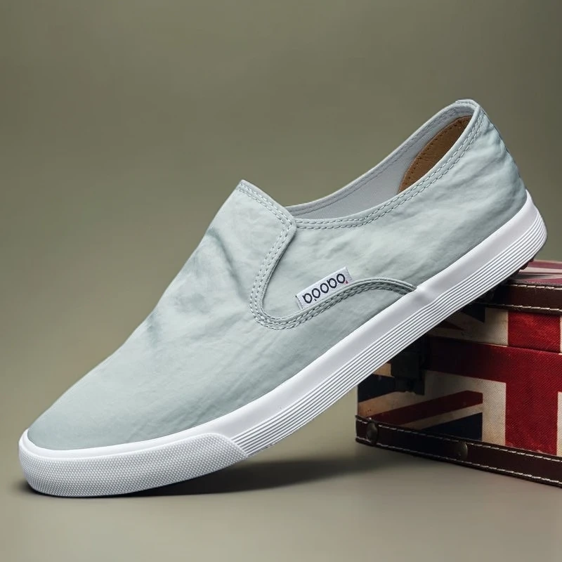 时尚舒适透气男鞋软底休闲一脚蹬帆布板鞋春季男士百搭工作鞋