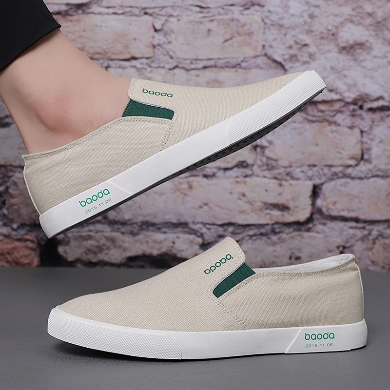 男士春夏休闲板鞋 透气软底春季老北京布鞋潮鞋 刺绣一脚蹬帆布鞋