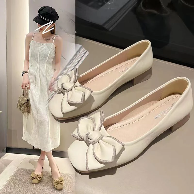 【牛筋软底】豆豆鞋女2025新款百搭一脚蹬浅口瓢鞋蝴蝶结平底单鞋
