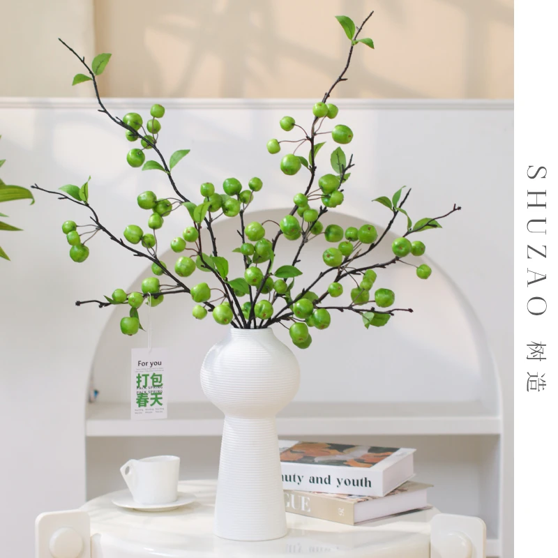 【苹苹安安】高档仿真花小苹果陶瓷花瓶艺术感客厅玄关电视柜摆件