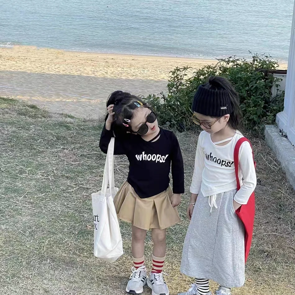 2025女童长袖T恤女宝秋季新韩版不规则个性打单衫女童秋裤长袖衫