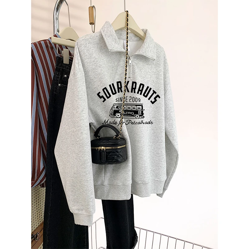 大码胖mm秋冬加绒卫衣女2025新款爆款oversize宽松美式半拉链