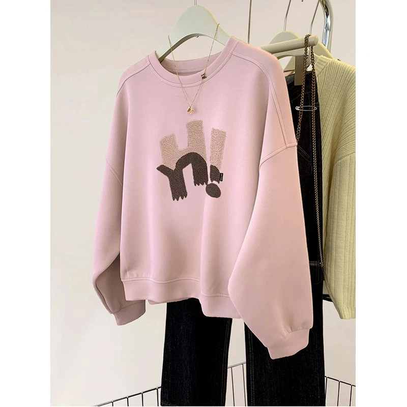 春季2025新款爆款无帽卫衣女韩版宽松大码粉色外套上衣春秋薄款