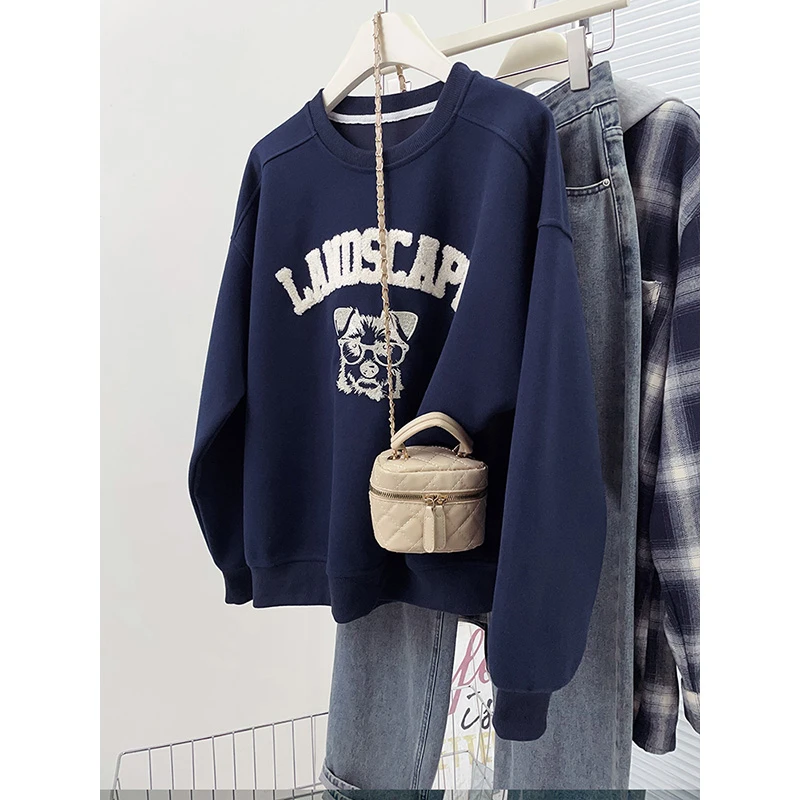 刺绣无帽卫衣外套女2025新款爆款加厚加绒大码oversize宽松上