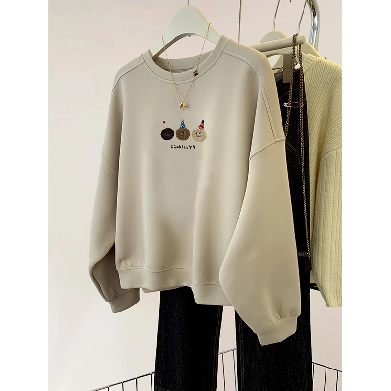 美式慵懒chic无帽卫衣女小个子宽松oversize休闲外套秋冬加绒加厚