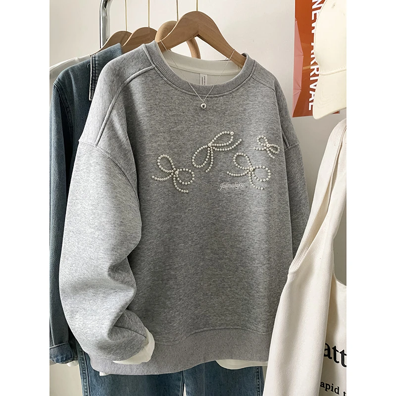 秋冬宽松慵懒风休闲外套刺绣上衣2025新款加绒加厚大码胖mm卫衣女