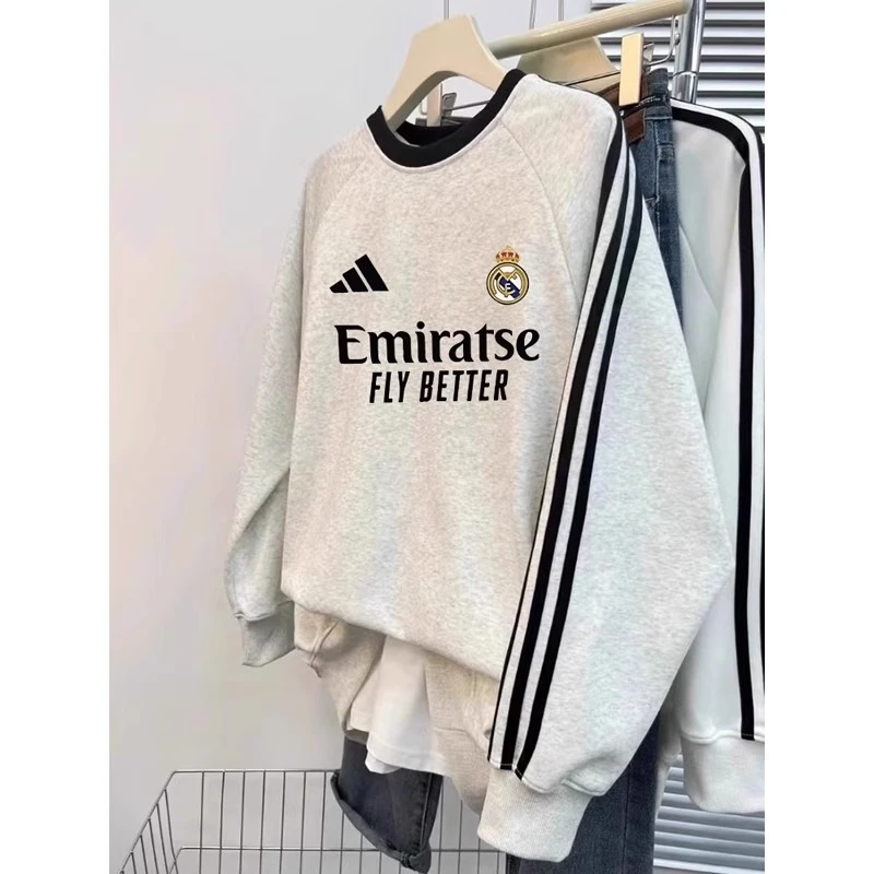 2025新款圆领加绒加厚灰色卫衣女大码胖mm秋冬季美式复古无帽上衣