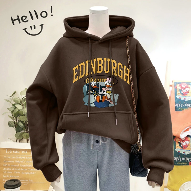 美式复古大码加绒连帽卫衣女200斤胖mm秋冬2025新款显瘦遮肚印花