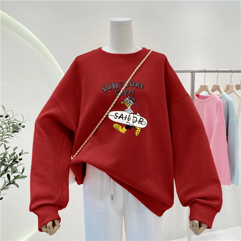 酒红色2025新款爆款无帽秋冬百搭卫衣女大码胖mm宽松慵懒加绒ins