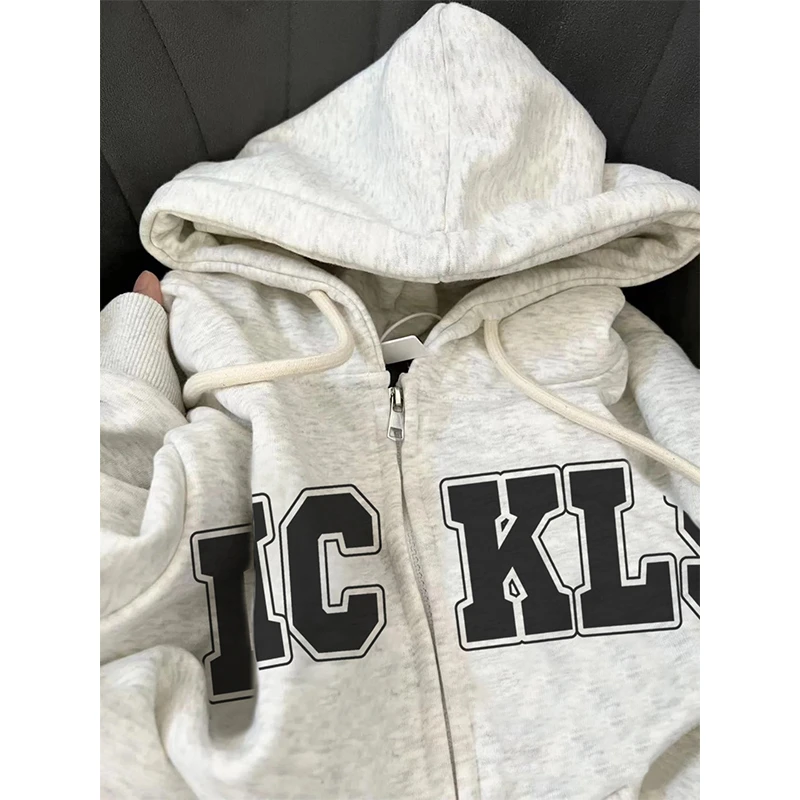 拉链开衫宽松慵懒风2025新款连帽卫衣男女加绒外套冬显瘦穿搭潮