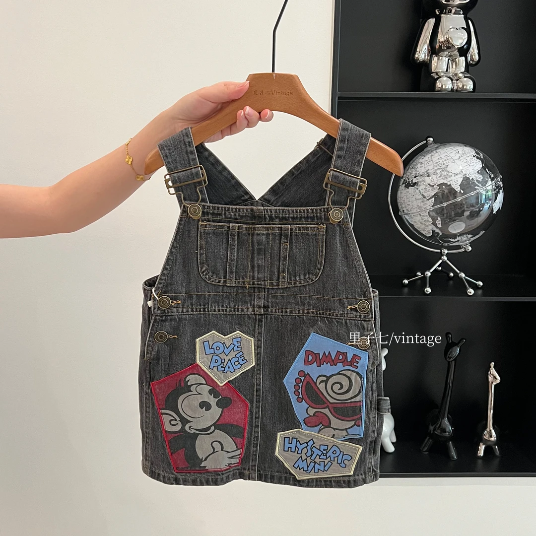 2024秋季新款女童牛仔背带裙黑超奶嘴肩带可调节背带裙24089