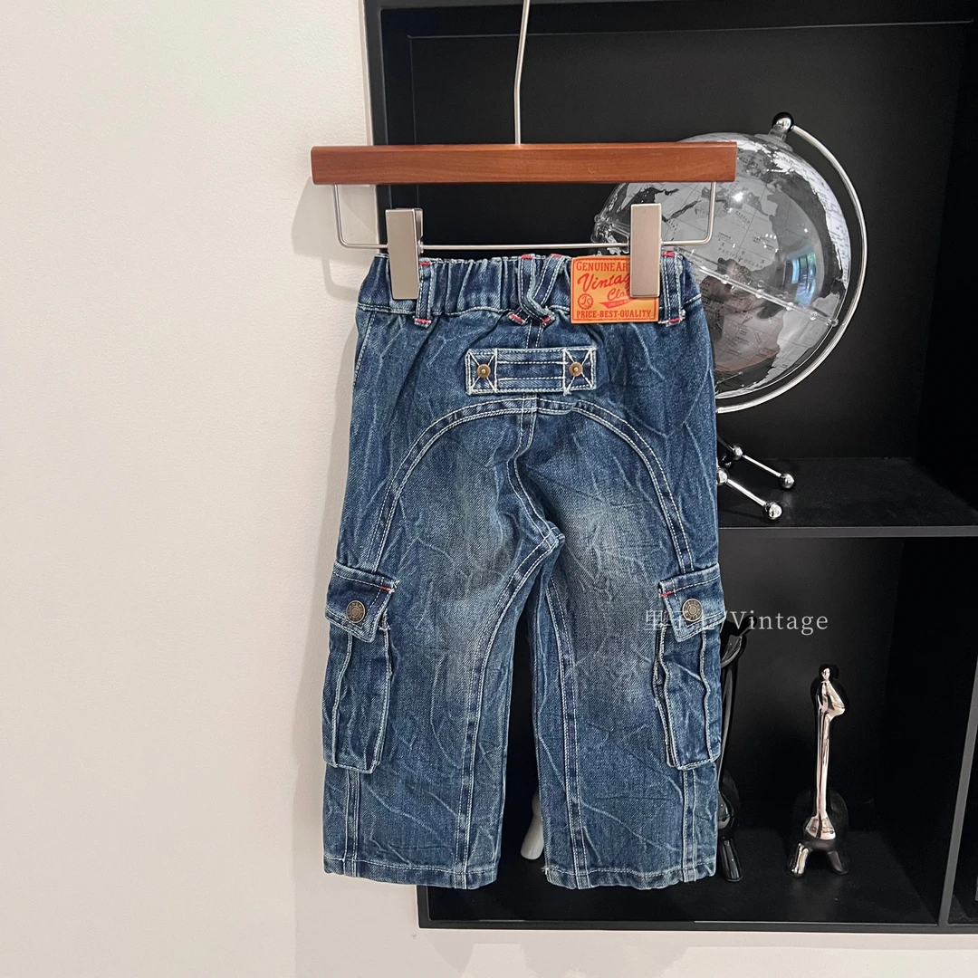 日系童装中古小众潮牌儿童复古口袋工装牛仔裤24579