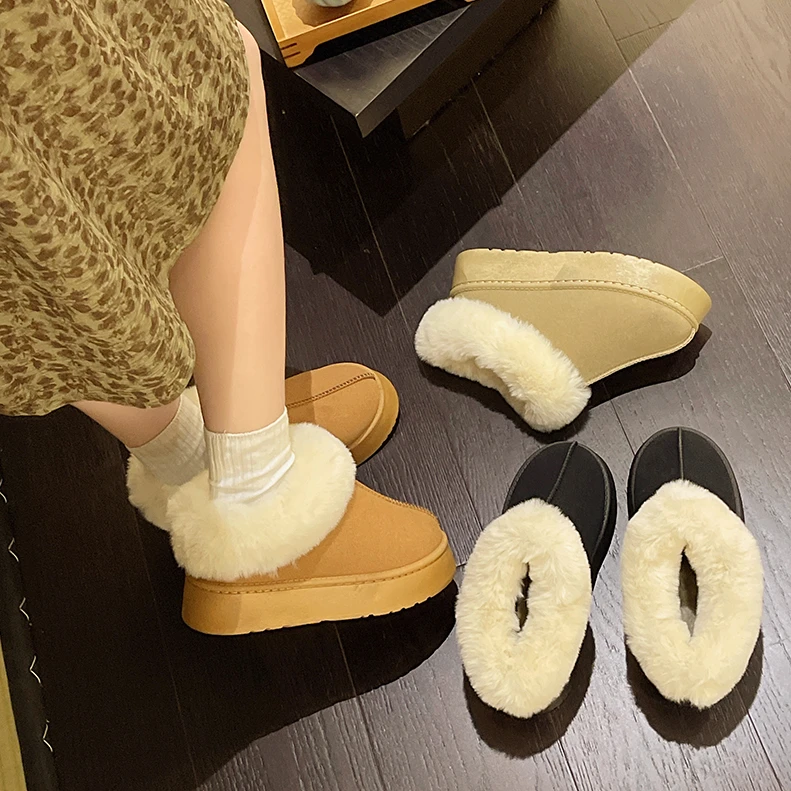 雪地靴冬季女鞋厚底毛毛拖鞋女外穿皮毛一体包头保暖松糕脚蹬棉鞋