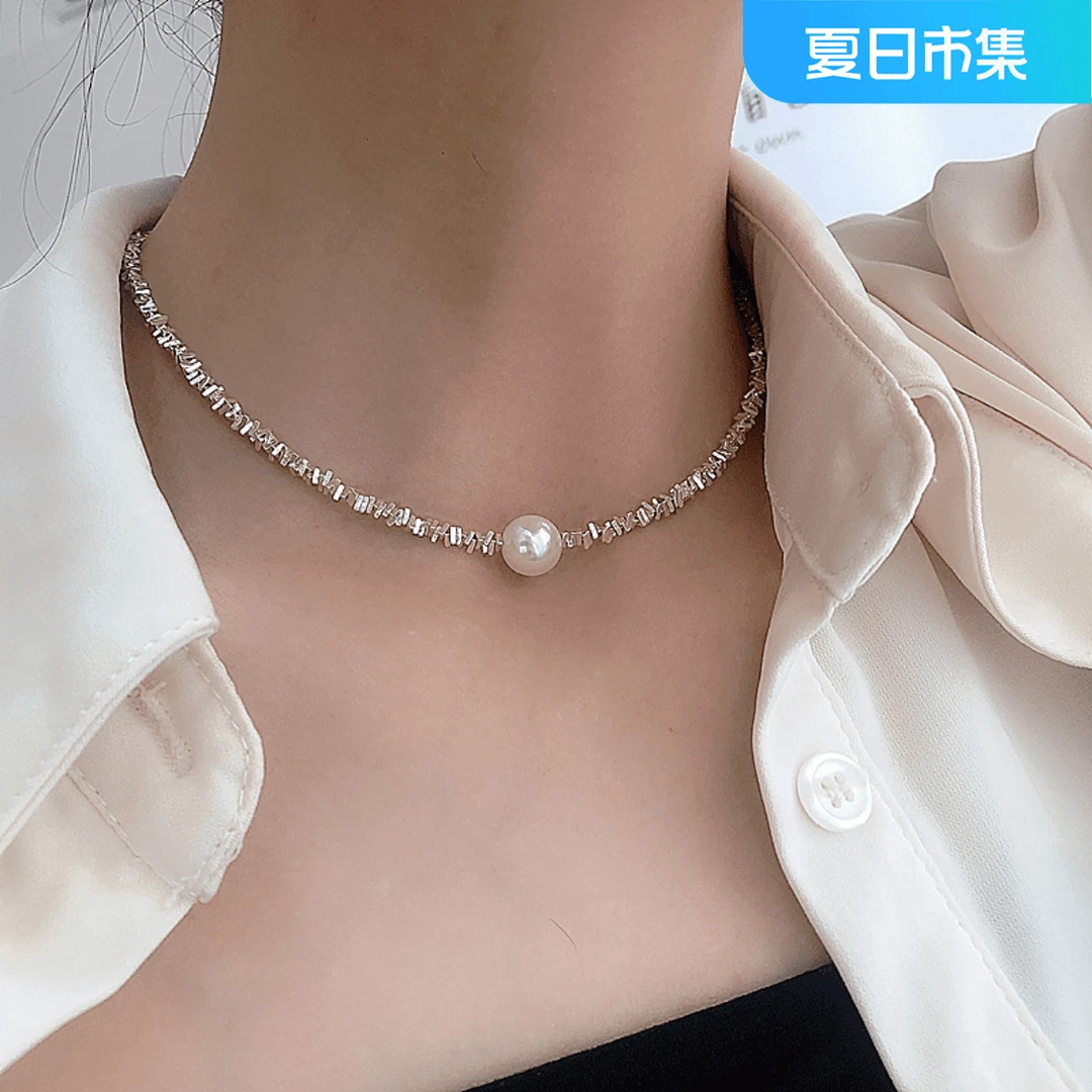 合金项链 碎银子仿珍珠项链蝴蝶男女士高级感网红款2024年火爆款