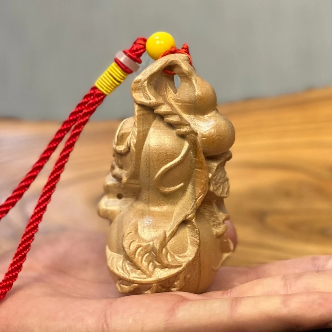 【桃木子孙葫芦手把件挂件】正宗泰山桃木雕刻一体工艺品原木无漆