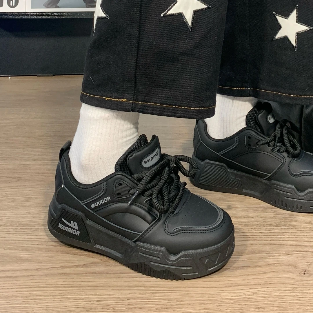 Warrior/回力厚底板鞋ins网红小黑鞋男女同款情侣鞋休闲运动鞋子