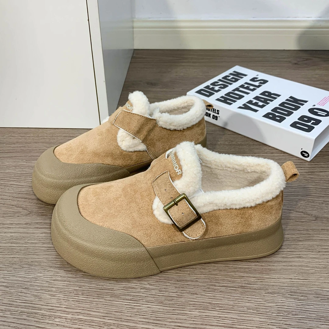 Warrior/回力冬季加绒雪地靴女加厚毛毛棉鞋一脚蹬厚底保暖勃肯鞋