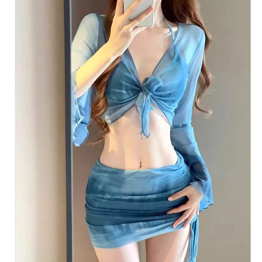 纯欲性感比基尼泳衣女海边度假四件套保守高级感分体泳装泡温泉