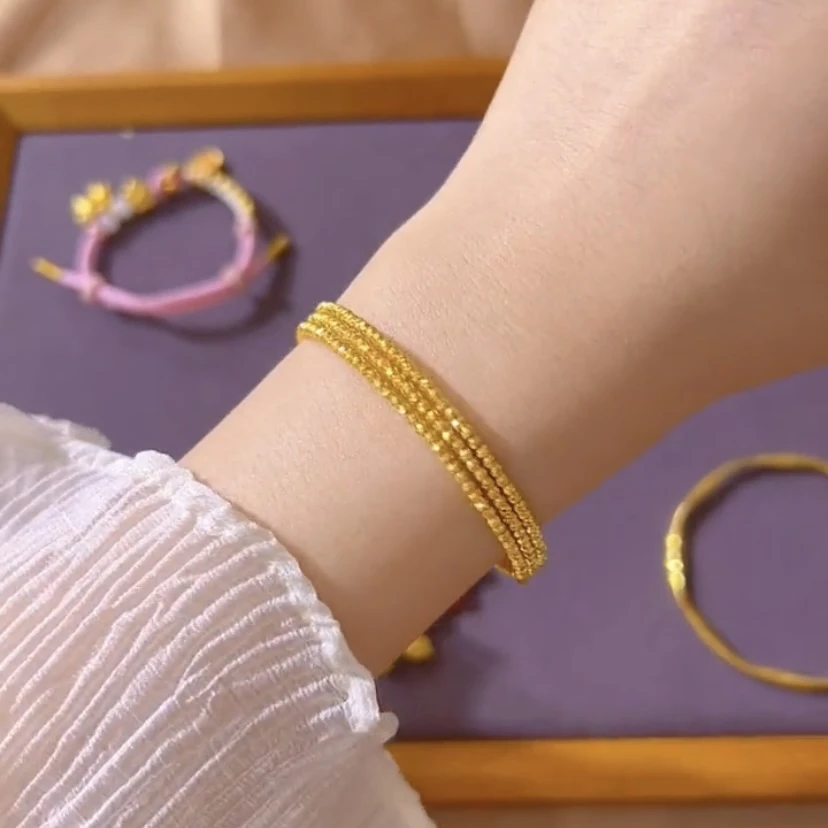 铜合金手镯 蹦迪珠手链三圈开口手镯轻奢高级感爆闪珠珠手串链条