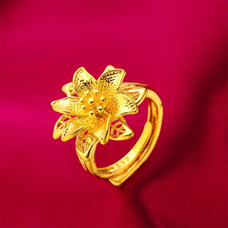 铜合金戒指 紫金花戒指女款花朵镂空开口指环妈妈气质金色可调节