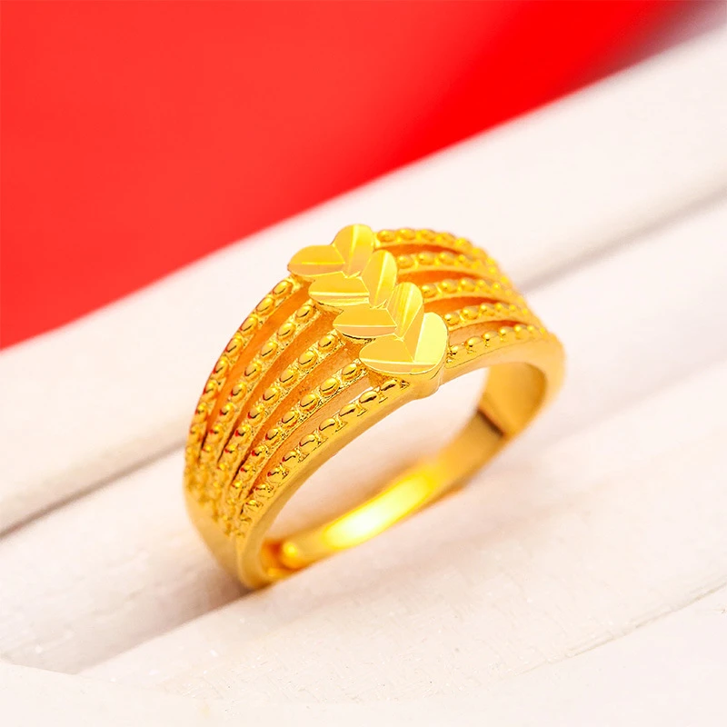 铜合金戒指 五线爱心戒指女款金色经典百搭开口时尚气质指环饰品