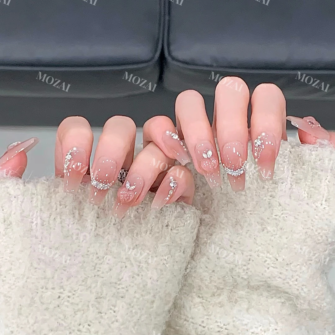 茉哉【白桃乌龙】纯手工定制美甲可拆卸穿戴甲A3139