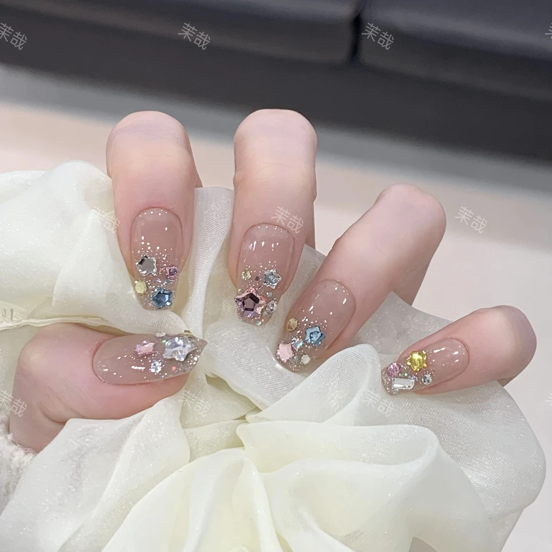 茉哉高定【施家全华/星雨彩虹】纯手工定制美甲拆卸穿戴甲A3382