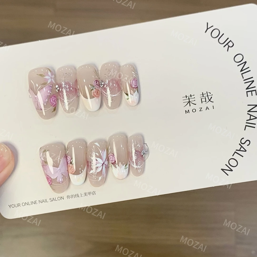 茉哉KK高定【水彩手绘/紫黛】纯手工定制美甲穿戴甲F0036