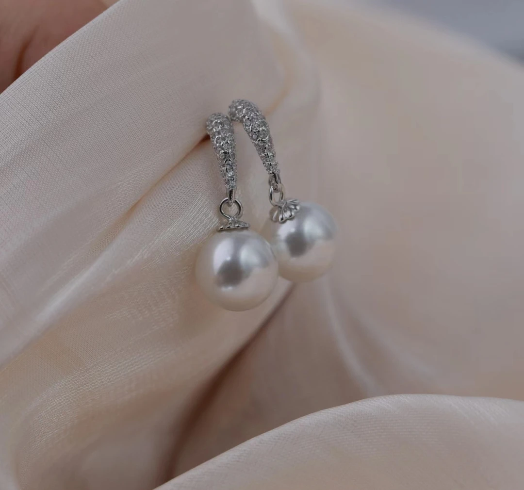 925银耳饰 时尚百搭琉璃珠珠耳钩耳钉气质轻奢简约精致镶嵌镶钻