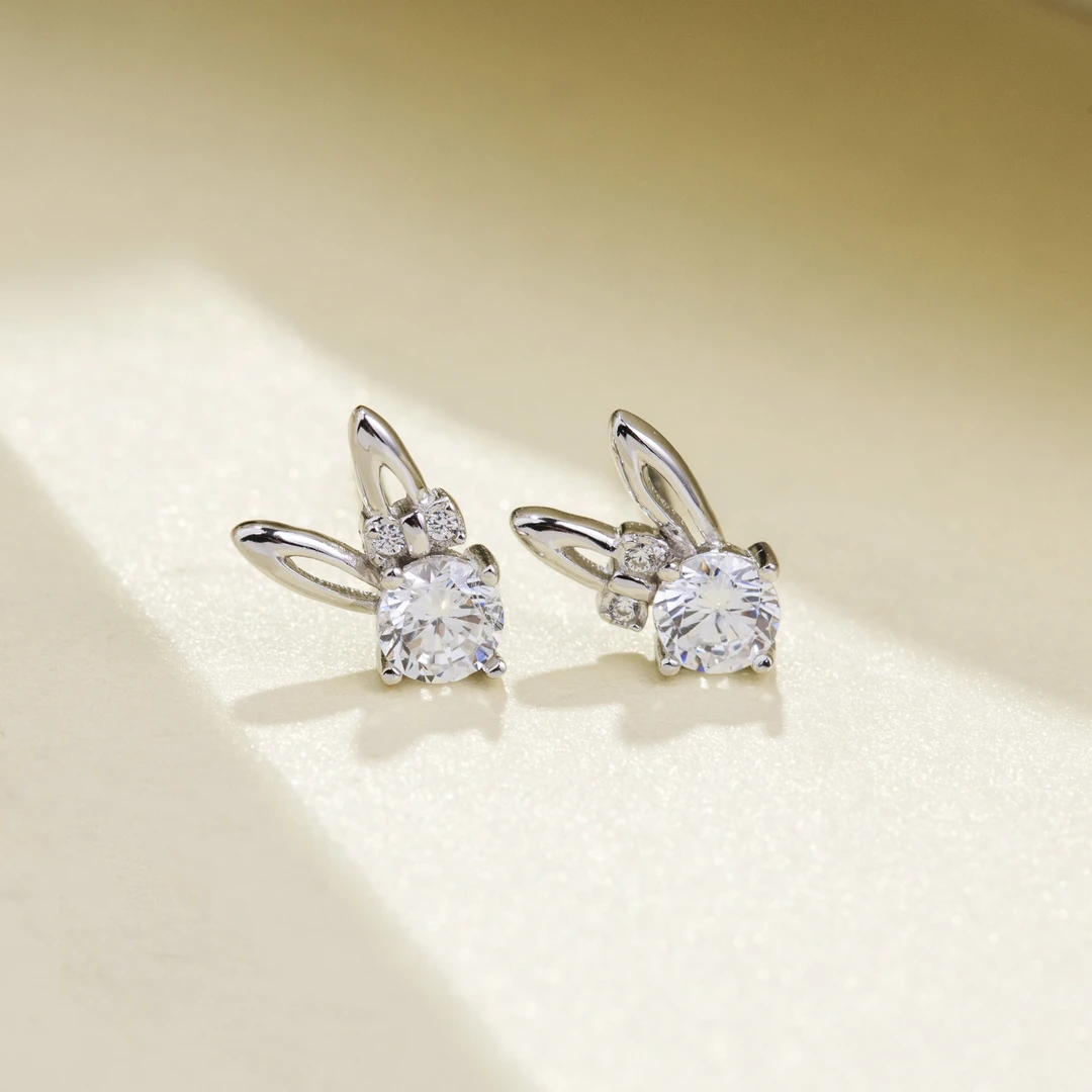 925银耳饰 925银耳饰 闪闪锆石兔子蝴蝶结耳钉经典百搭气质简约