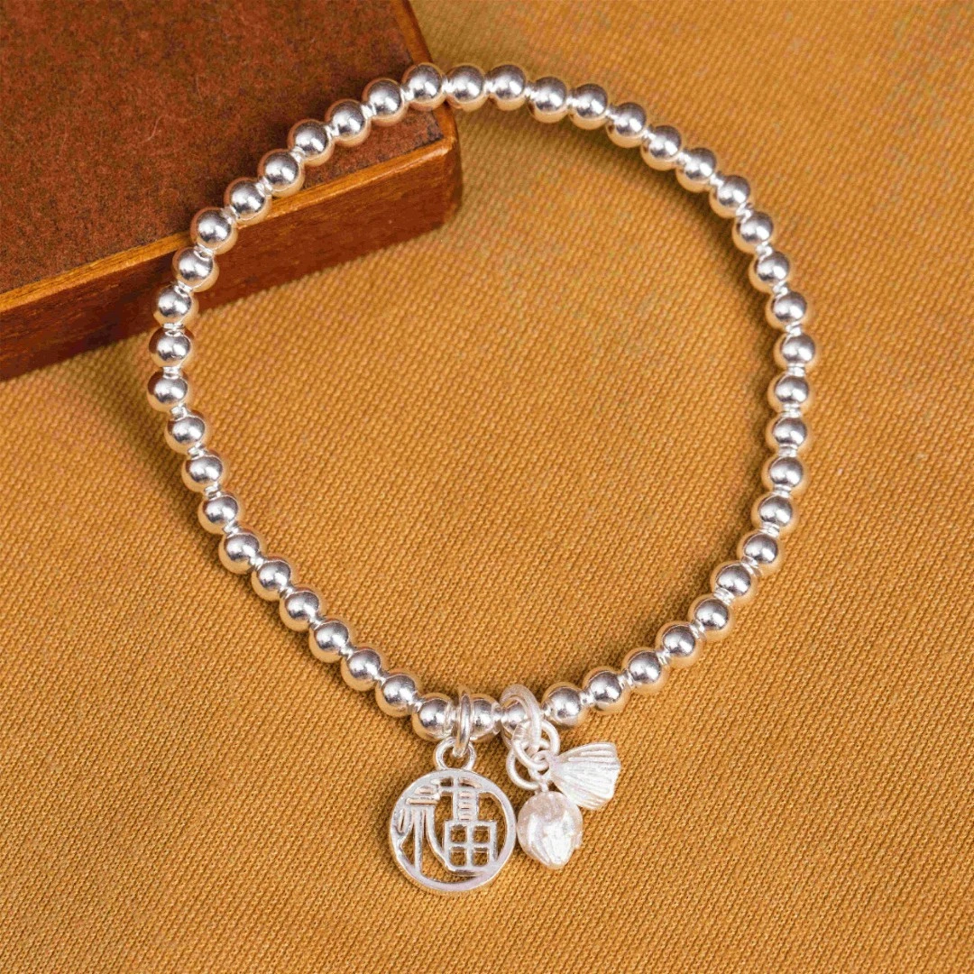 足银手链 【格格银楼】两世欢多福牌银手链古法百搭时尚高级简约DR