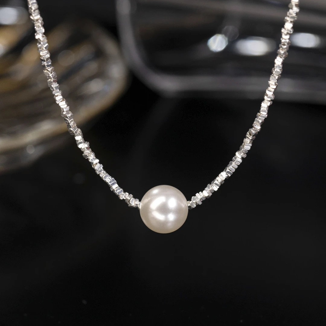 坠链均925银 碎银珠珠项圈个性项链百搭气质轻奢设计感简约精致