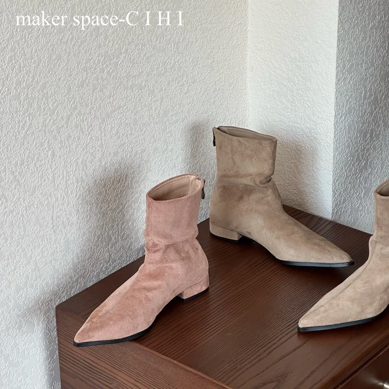 Cihi設計'makerspace'-584【湫枙约】復古 法式絨面小短靴