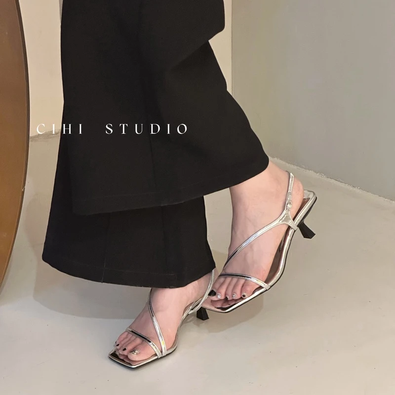 2-523-纸絡云煙-手工制作一字带仙女风凉鞋2024夏新款凉鞋