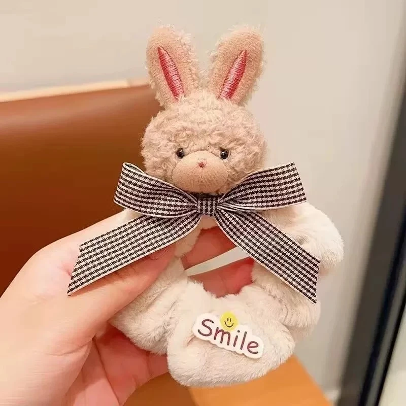 秋冬儿童大肠发圈小女孩奶咖小熊毛绒头绳不伤发扎丸子头发饰2112