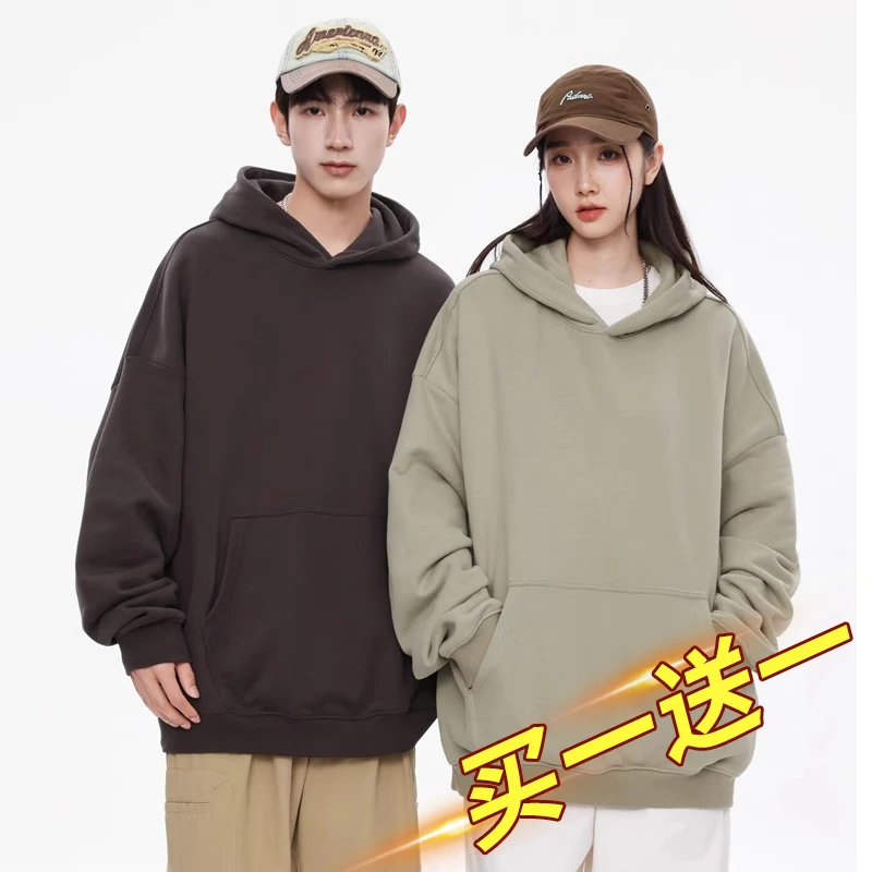 【买一送一】2024新款高档连帽卫衣女加厚加绒宽松外套女秋冬款情侣