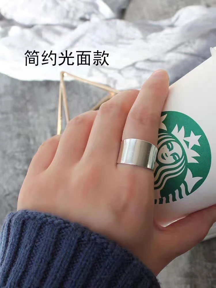 足银戒指 【如意】足银光面宽边戒指2025新款时尚复古简约手工银戒