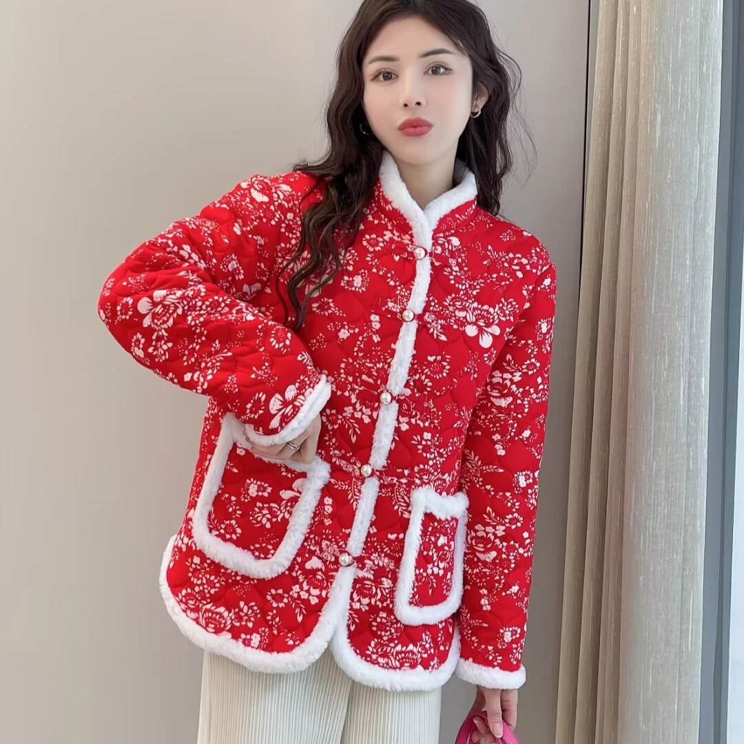 千寻--100-210斤大码女装复古中国风加绒本命年拜年服东北大棉服