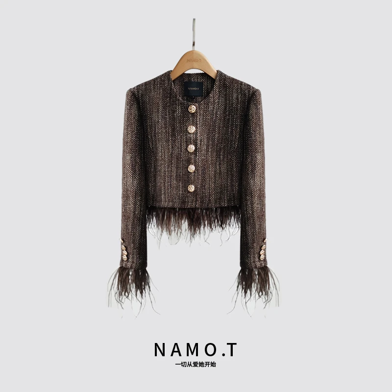 NAMO.T气质时尚鸵鸟毛羊毛小香风外套NF3781028