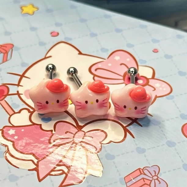 钛钢树脂耳饰 可爱新之卡比钛钢舌钉可爱炫酷外螺纹舌钉穿刺饰品