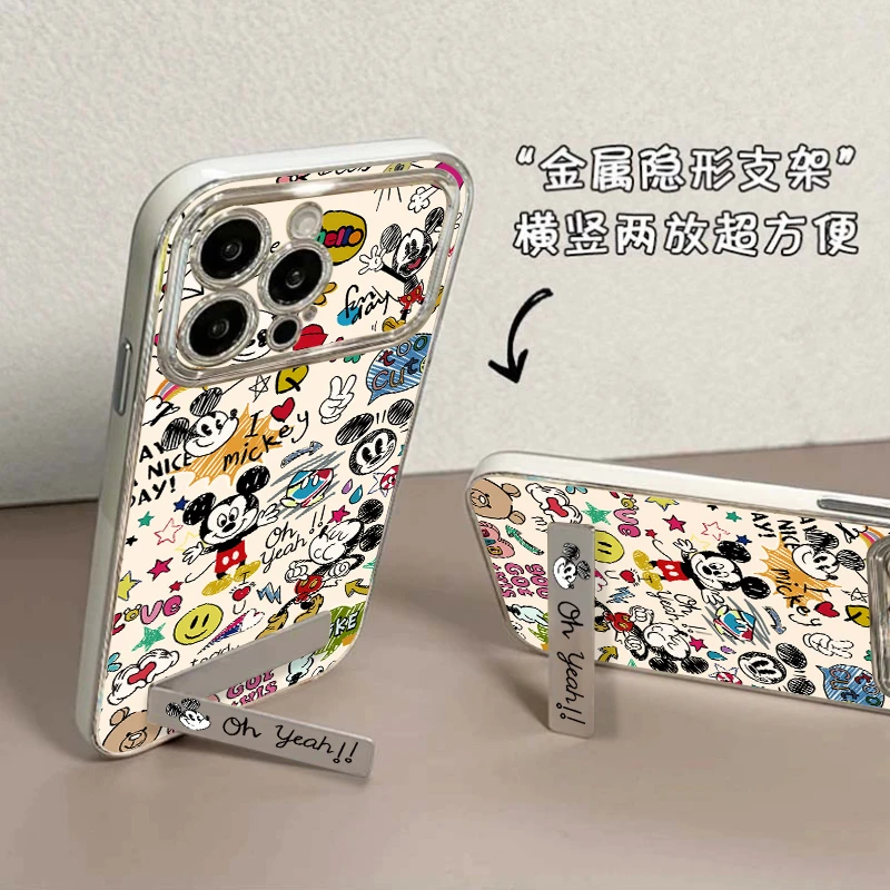 小众趣味涂鸦米奇支架华为vivo小米oppo电镀iPhone15个性手机壳