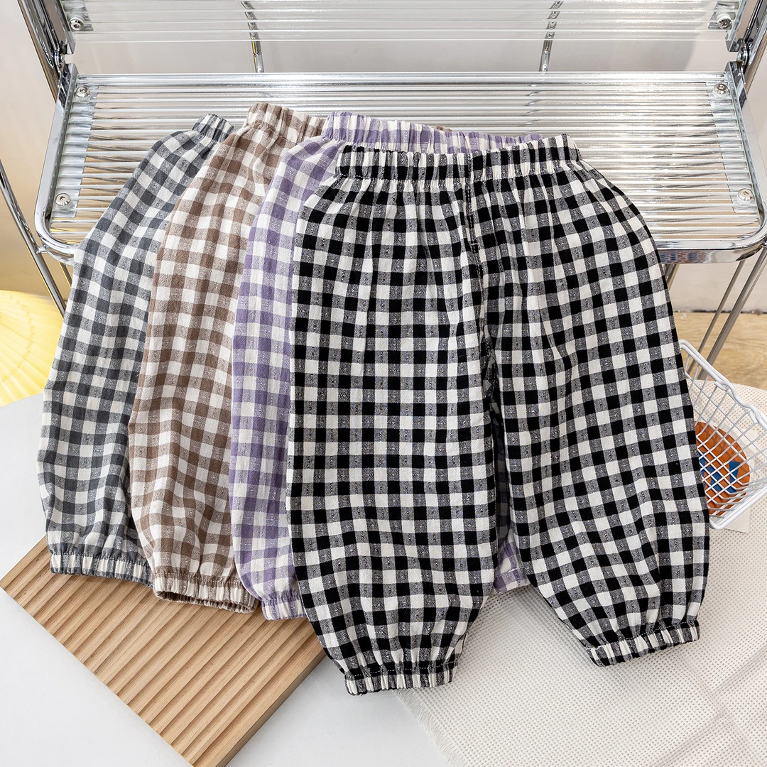 儿童防蚊裤男童裤子薄款宝宝夏季长裤小童夏装休闲裤格子空调裤潮